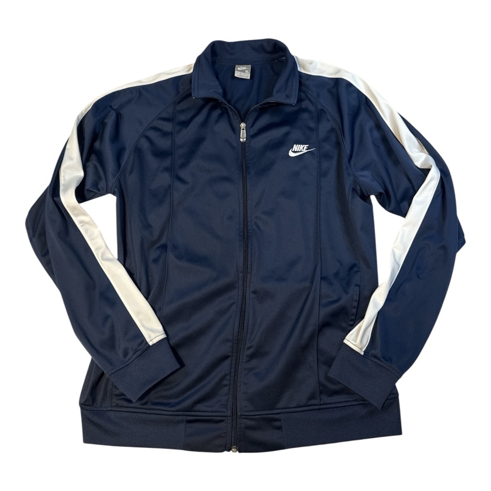 Nike Mens Track Jacket XL Navy White Stripe Full Zip Athletic Swoosh